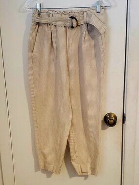 Ann Taylor Striped Linen Blend Petite Ankle Pants Women's Size S
